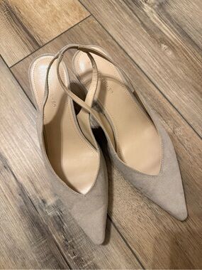 Vince Camuto Taupe Suede Pointed Toe Slingback Heels